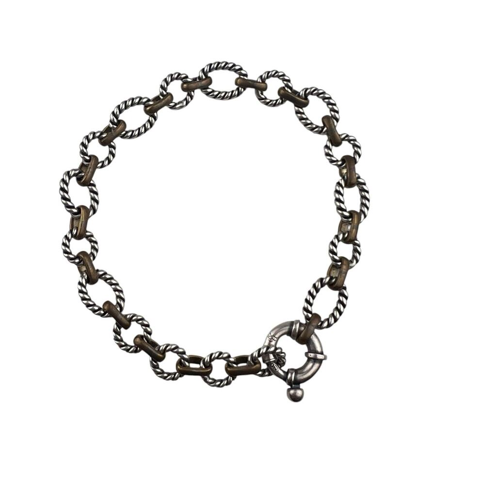 Textured Link Brass & Sterling Silver Bracelet Signed C&H 8.5"